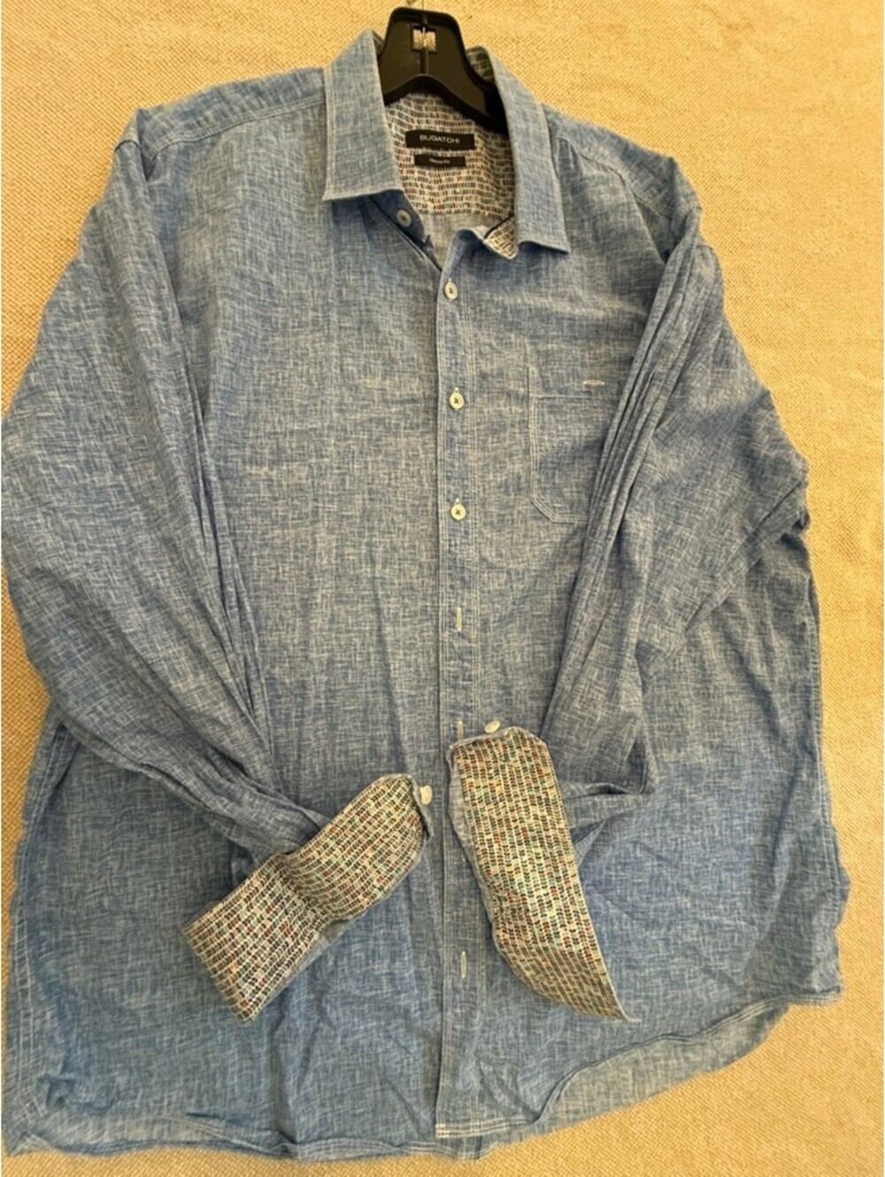 Bugatchi Classic Fit Long Sleeve Blue Dress Shirt with Multi